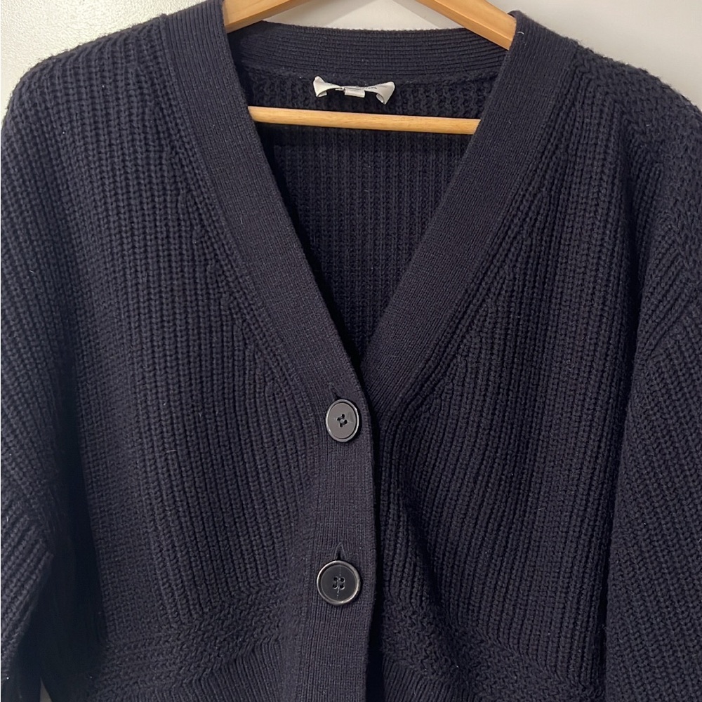 &otherstories oversized knit cardigan. Size XS navy blue. 50% wool 50% nylon